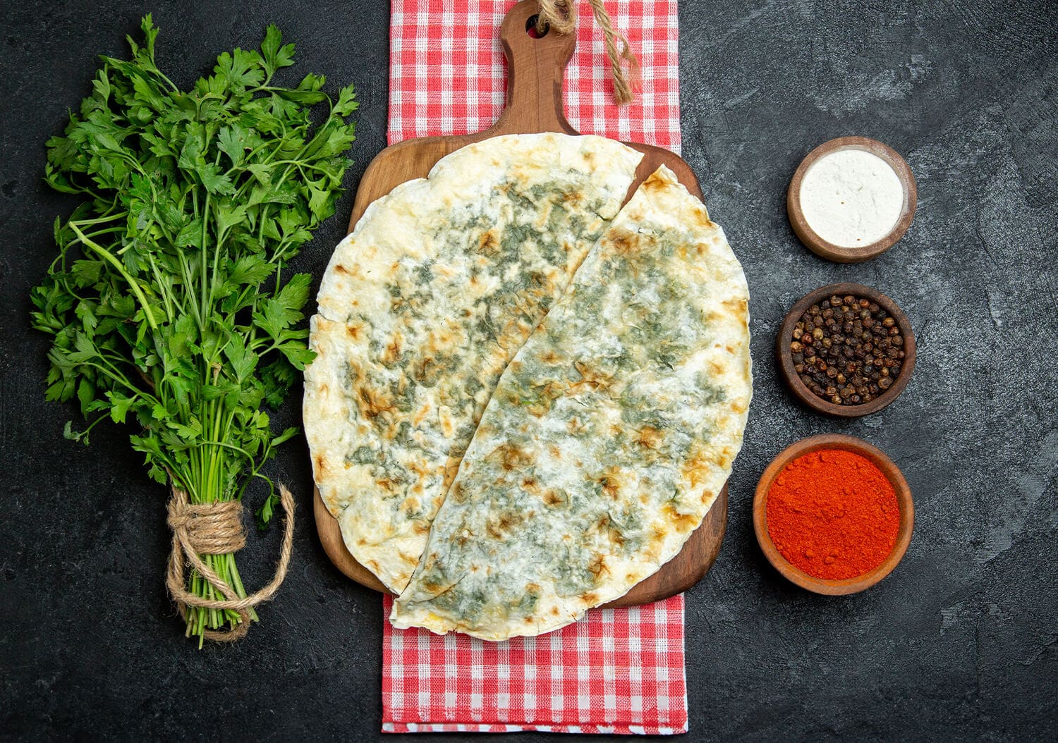 Cheese Stuffed Flatbread with Fresh Herbs - TwointheKitchen